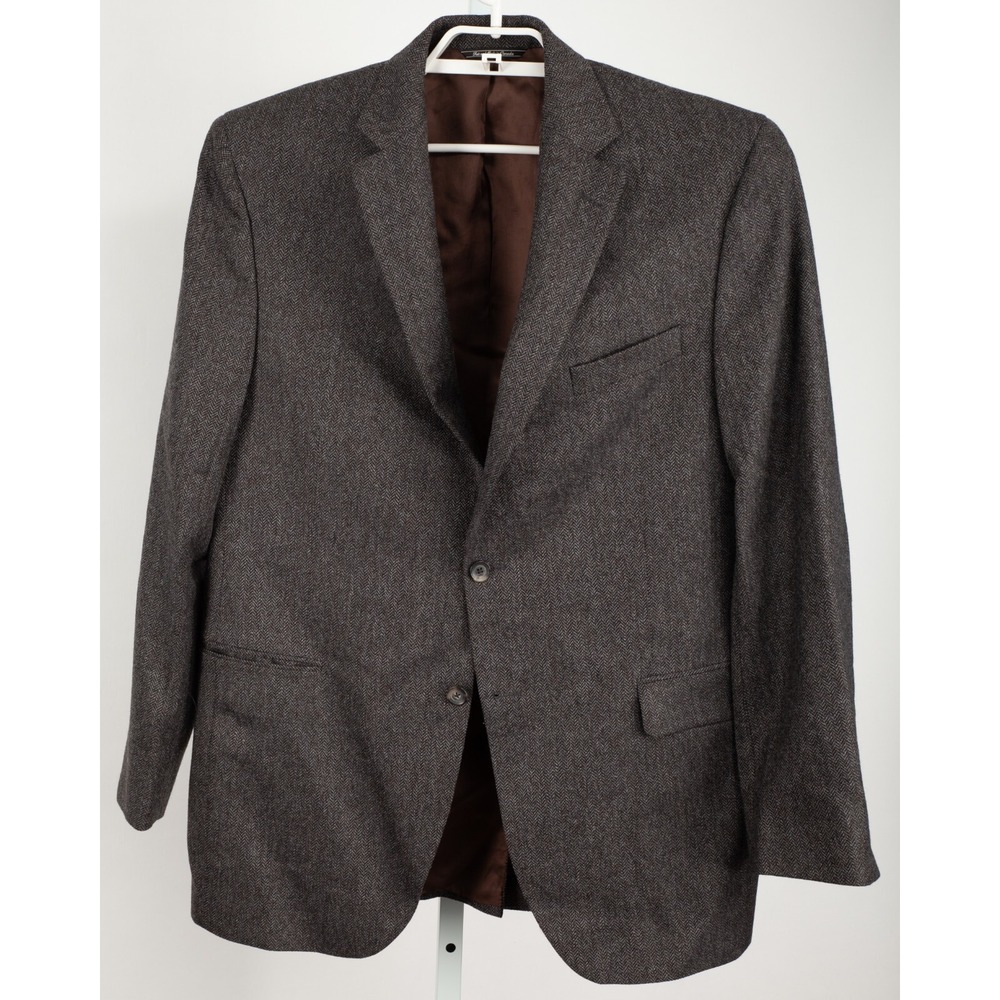 Jack Victor Sport Coat Mens 43L Brown Herringbone Wool Blazer Italian Fabric